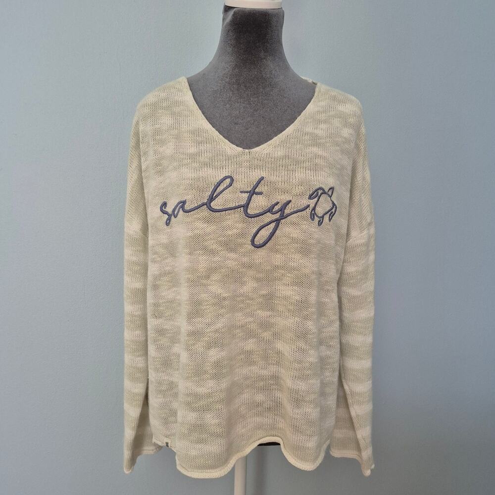 Simply Southern "Salty" Lightweight V-Neck Striped Sweater | Womens Large / XL